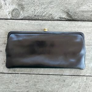 Vintage Leather Double Frame Clutch with Clasp Closure by Block
